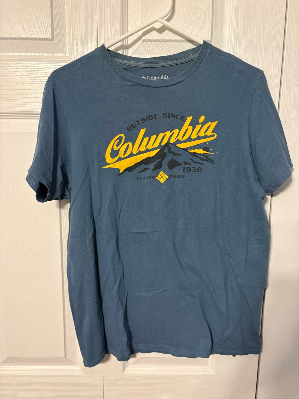 Columbia Men's Slate Blue Tee with Yellow Logo Graphic